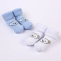 Набор носков для новорождённых 2 пары (4 шт.), махровые от 0 до 6 мес., цвет голубой/белый