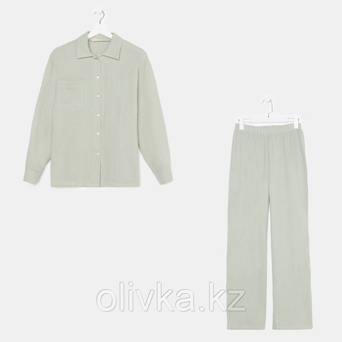 Пижама женская (рубашка и брюки) KAFTAN "Basic" размер 52-54, цвет зелёный - фото 9 - id-p113234273