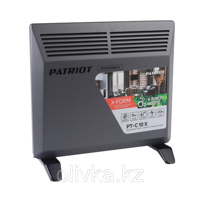 Обогреватель Patriot PT-C 10 X, конвекторный, напольный, 1000 Вт, 15 м2, черный - фото 1 - id-p113239374