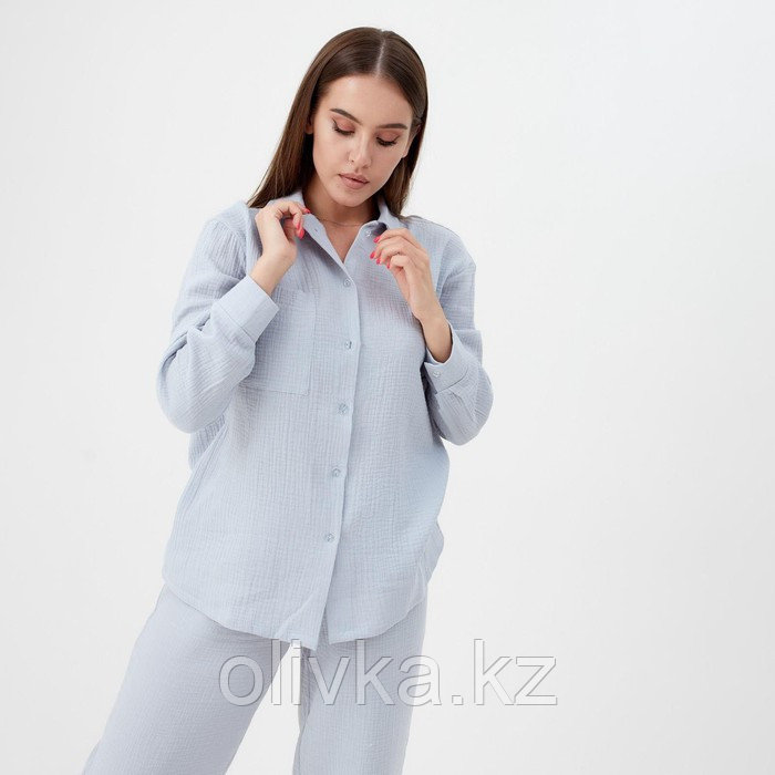 Пижама женская (рубашка и брюки) KAFTAN "Basic" размер 48-50, цвет серо-голубой - фото 3 - id-p113232777