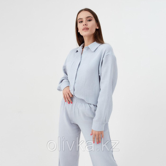 Пижама женская (рубашка и брюки) KAFTAN "Basic" размер 48-50, цвет серо-голубой - фото 4 - id-p113232777
