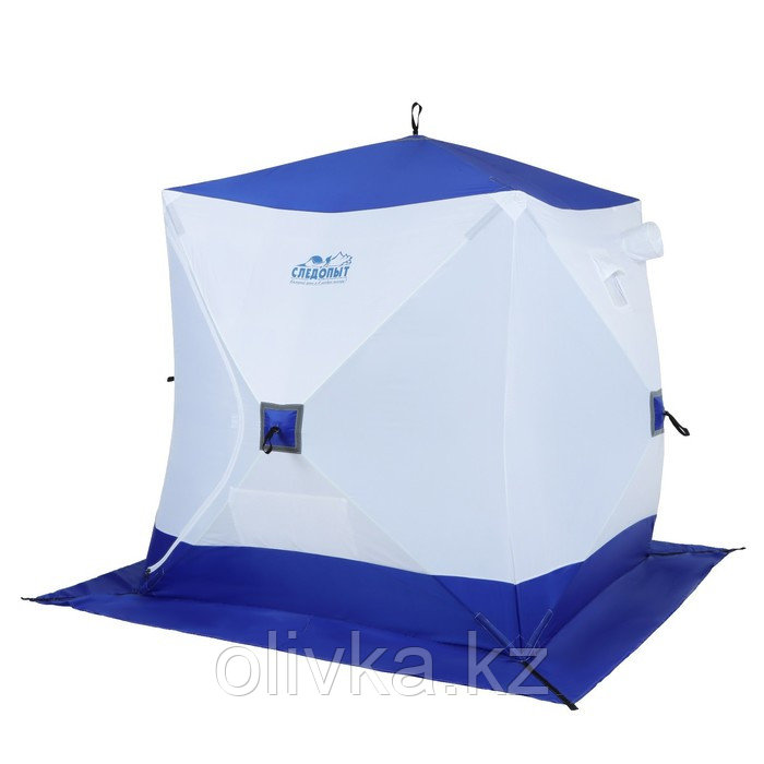 Палатка зимняя куб "СЛЕДОПЫТ", 2.1 х 2.1 м, 4-местная, ткань оксфорд, цвет бело-синий - фото 1 - id-p113235755