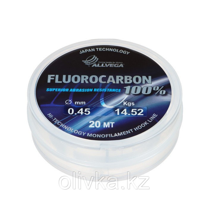 Леска монофильная ALLVEGA FX Fluorocarbon 100%, диаметр 0.45 мм, тест 14.52 кг, 20 м, прозрачная - фото 2 - id-p113235761