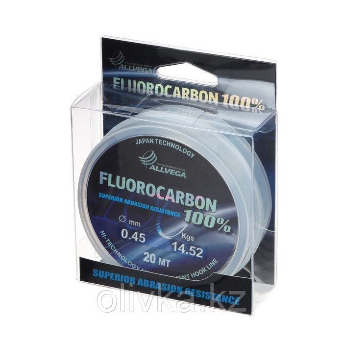Леска монофильная ALLVEGA FX Fluorocarbon 100%, диаметр 0.45 мм, тест 14.52 кг, 20 м, прозрачная - фото 3 - id-p113235761