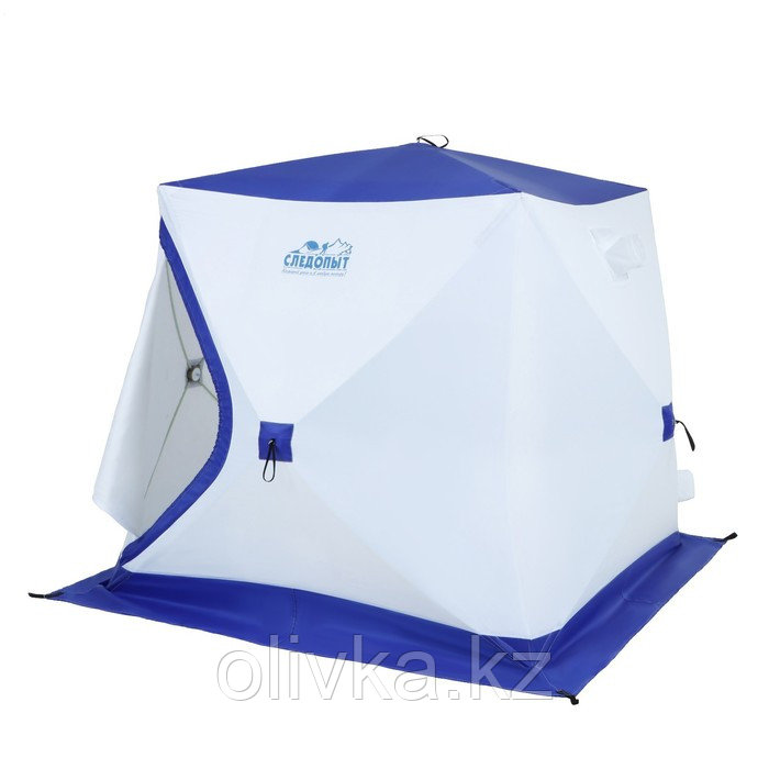 Палатка зимняя куб "СЛЕДОПЫТ", 3-х местная, 3 слоя, цвет бело-синий - фото 2 - id-p113235817