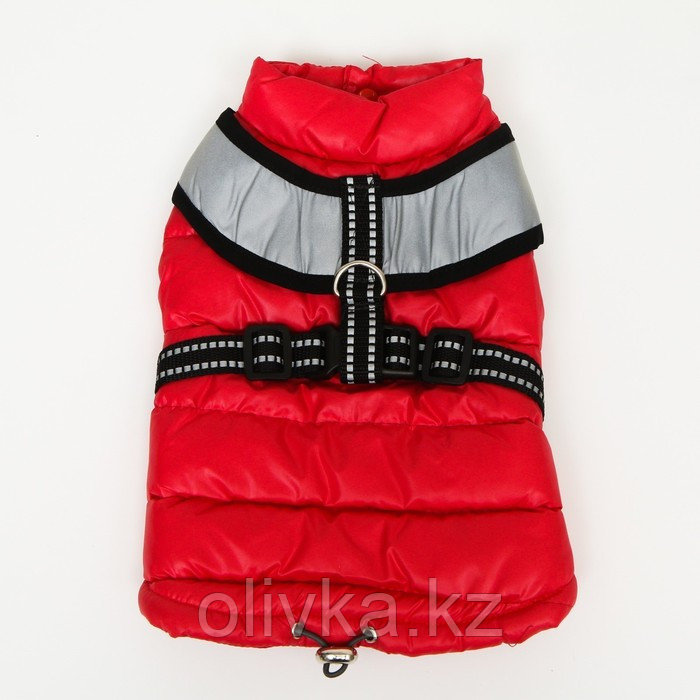 Куртка для собак со светоотражающей шлейкой, размер14 (ДС 32 ОГ 42 ОШ 31), красная - фото 9 - id-p113233339