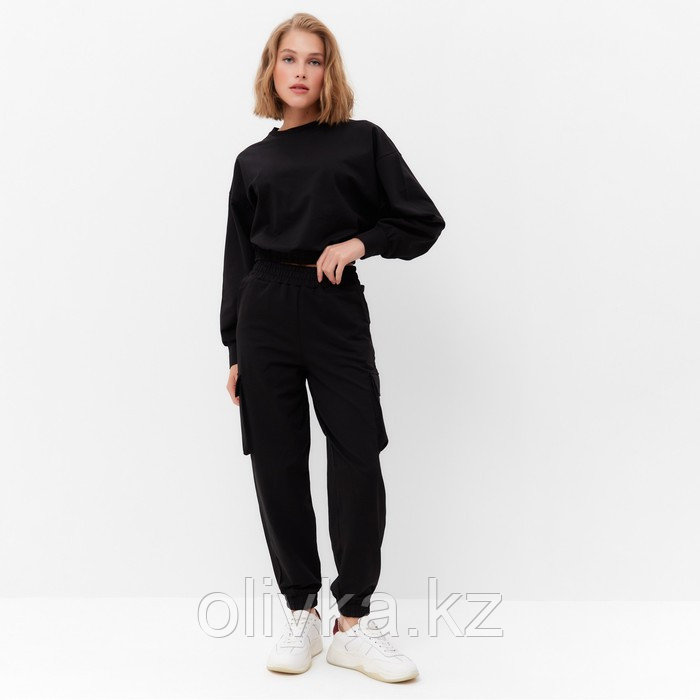 Костюм женский (брюки, свитшот) MINAKU: Casual Collection цвет чёрный, размер 48