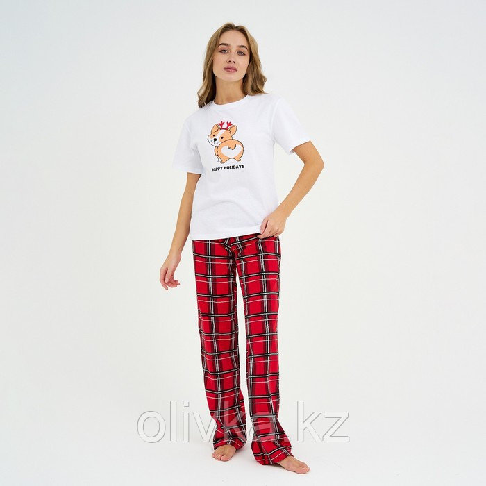 Пижама новогодняя женская (футболка и брюки) KAFTAN «Корги», размер 48-50 - фото 1 - id-p113233373