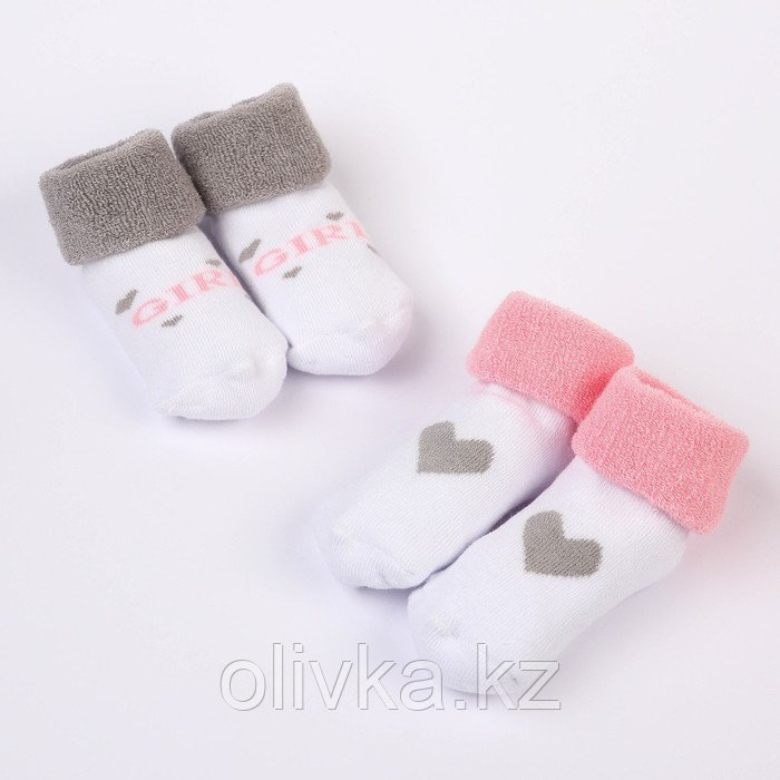 Набор носков для новорождённых 2 пары (4 шт.), махровые от 0 до 6 мес., цвет розовый - фото 1 - id-p113238590
