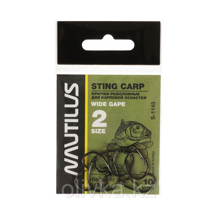 Крючок Nautilus Sting Carp Wide gape S-1143, цвет BN, № 2, 10 шт. - фото 1 - id-p113237486