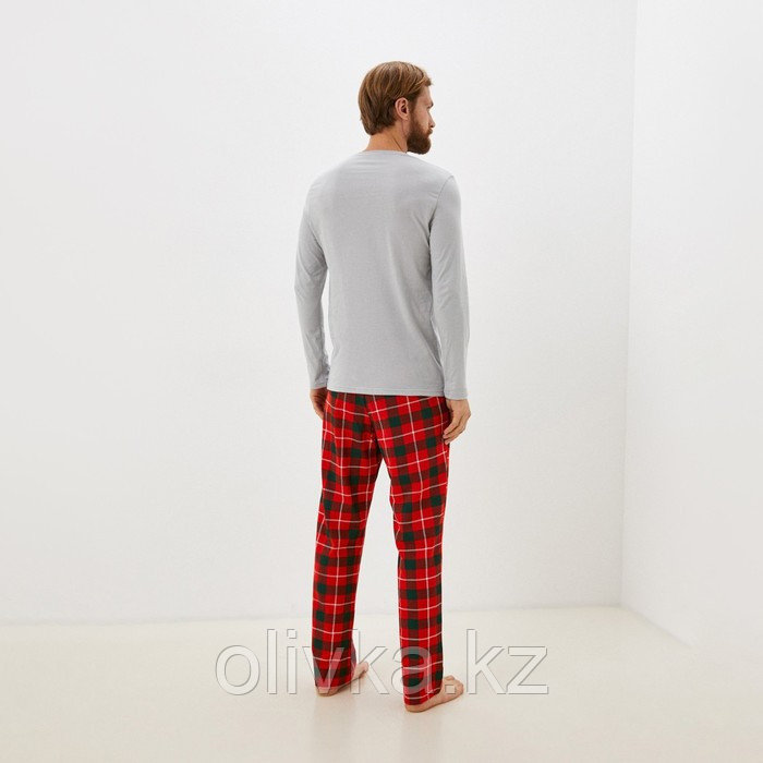 Пижама новогодняя мужская KAFTAN "Santa", цвет красный/серый, размер 48 - фото 2 - id-p113232886