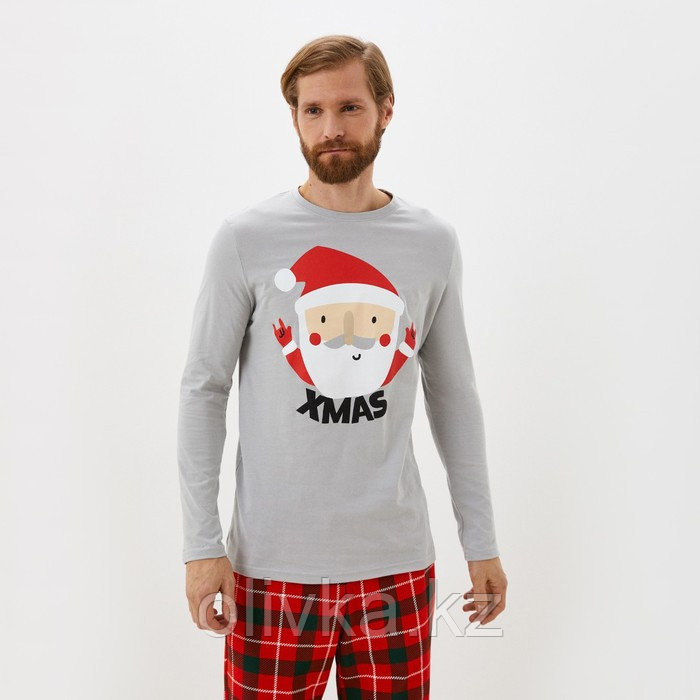 Пижама новогодняя мужская KAFTAN "Santa", цвет красный/серый, размер 48 - фото 3 - id-p113232886