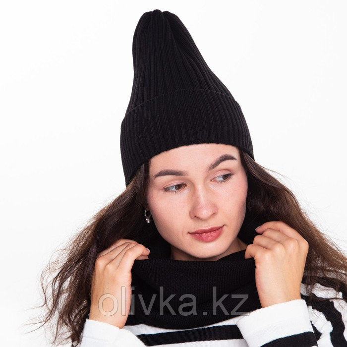 Комплект женский зимний (шапка/снуд), цвет чёрный, размер 56-58