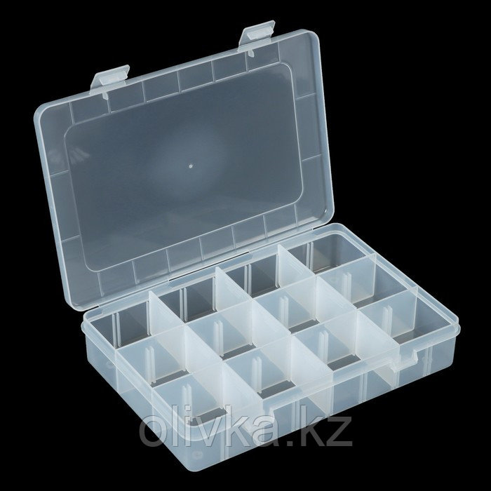 Коробка для рыболовных мелочей с регулируемыми ячейками К-63, 19.5х13.5х4 см, прозрачная - фото 2 - id-p113236781
