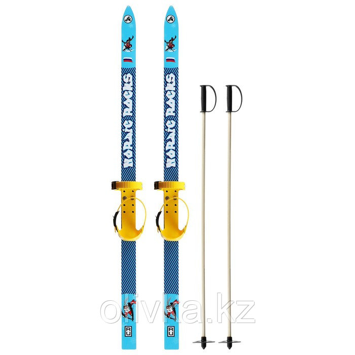 Лыжный комплект, 120 см, с креплениями и палками длиной 90 см, цвета микс - фото 7 - id-p113232921