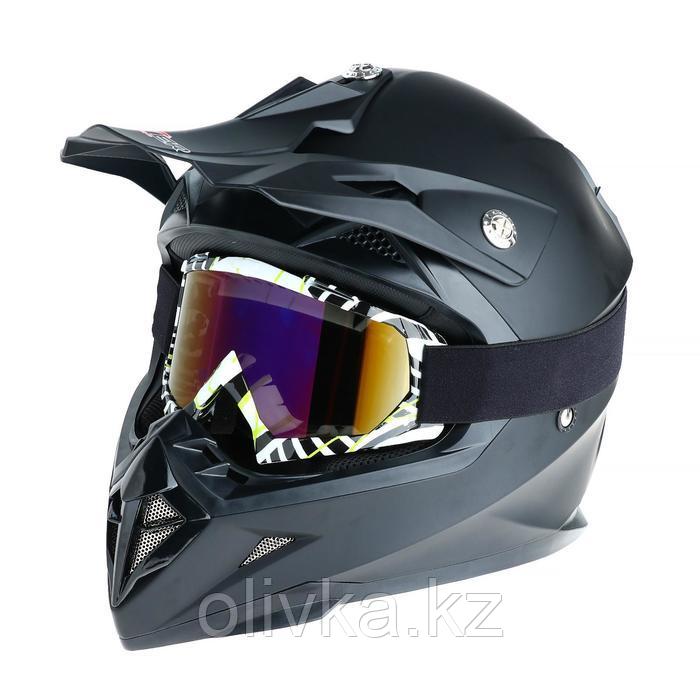 Очки-маска для езды на мототехнике, стекло сине-фиолетовый хамелеон, бело-черные, ОМ-19 - фото 2 - id-p113232938