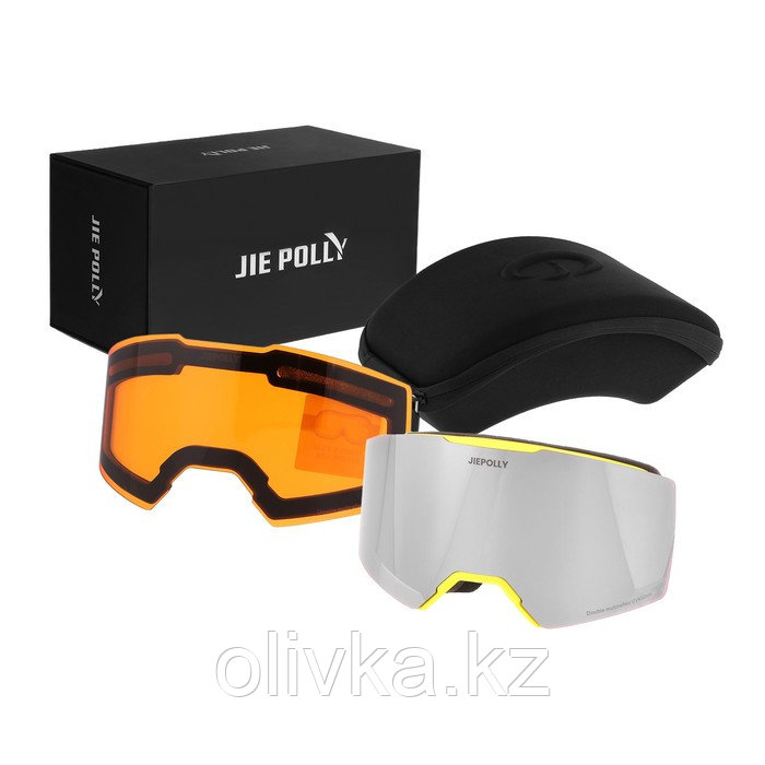 Очки-маска Premium, для мото, съемное двухслойное стекло, два стекла оранжевый, серый - фото 1 - id-p113237694