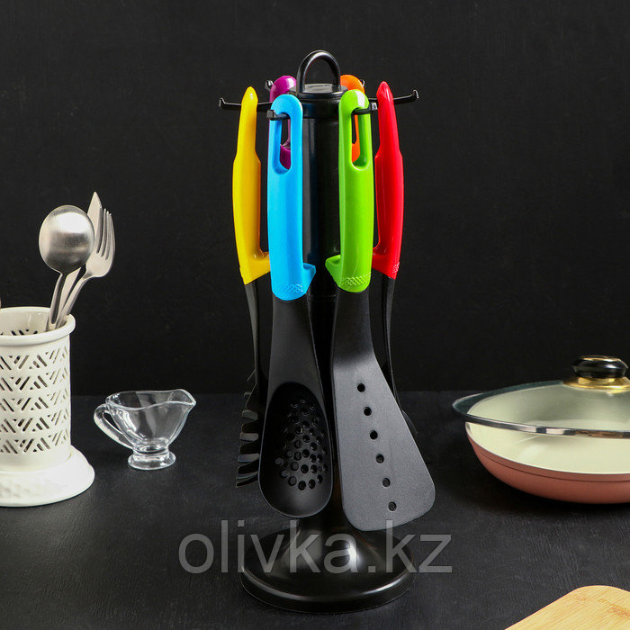 Набор кухонных принадлежностей Доляна «Монпансье», 6 предметов, на подставке, цвет МИКС - фото 2 - id-p113242260