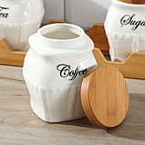 Набор банок керамических для сыпучих продуктов на деревянной подставке «Эстет», 3 предмета: 650 мл, цвет белый, фото 2