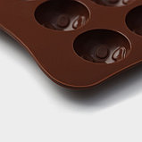 Форма силиконовая для льда и кондитерских украшений Доляна «Шарик смайл», 20×10 см, 15 ячеек, цвет шоколадный, фото 3