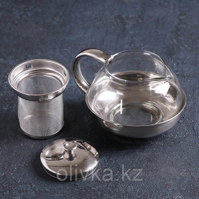 Чайник стеклянный заварочный с металлическим ситом «Металлик», 600 мл - фото 2 - id-p113242311