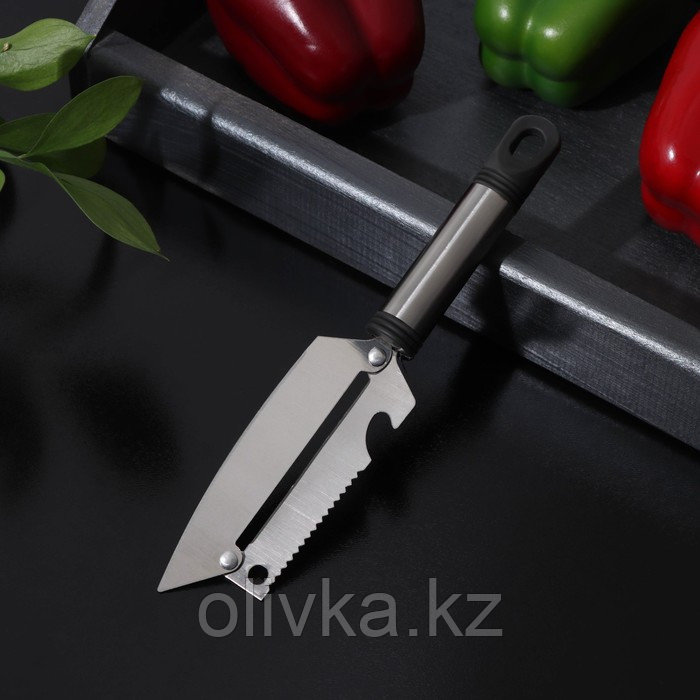 Шинковка, нож для нарезки, открывалка Доляна «Помощник», 3 в 1, 19,5 см (лезвие 9,8 см), цвет серебряный,