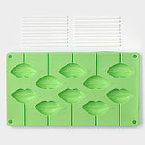 Форма силиконовая для леденцов Доляна «Поцелуй», 18,5×16 см, 10 ячеек (6×3см), с палочками, цвет МИКС, фото 2