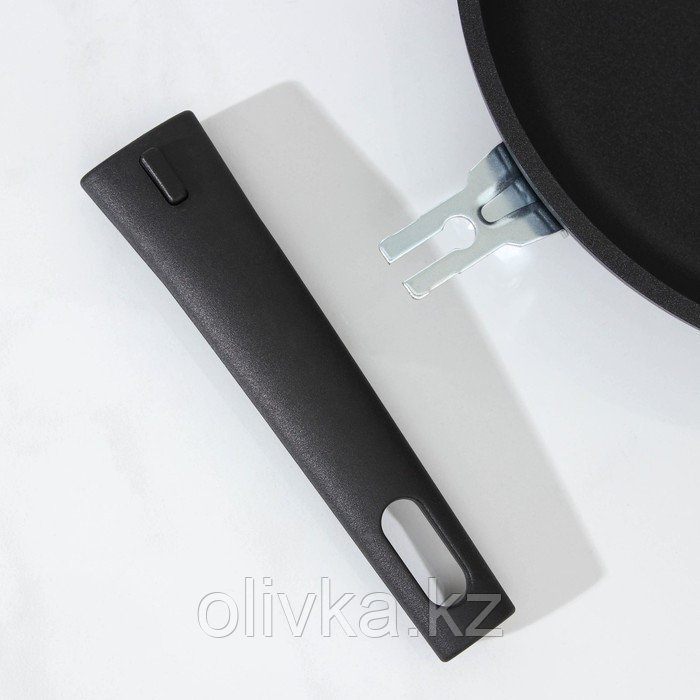 Сковорода «Традиция», d=22 см, стеклянная крышка, съёмная ручка, антипригарное покрытие, цвет чёрный - фото 6 - id-p113242359