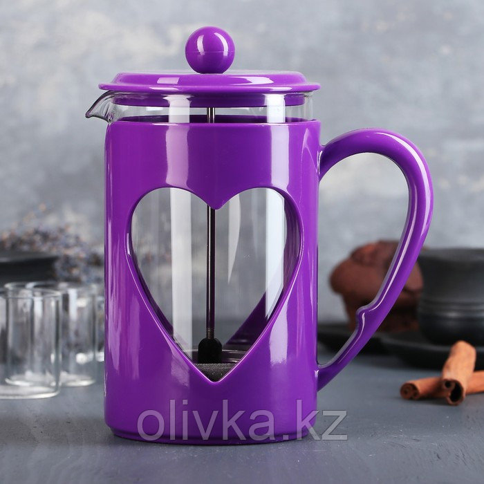 Чайник заварочный френч - пресс Доляна «Комплимент», 800 мл, стекло, цвет фиолетовый - фото 1 - id-p113244272