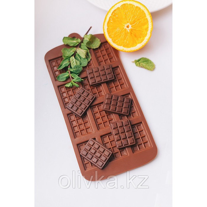 Форма силиконовая для шоколада Доляна «Плитка», 21,5×10,7 см, 12 ячеек (2,7×3,9 см), цвет шоколадный - фото 6 - id-p113242406