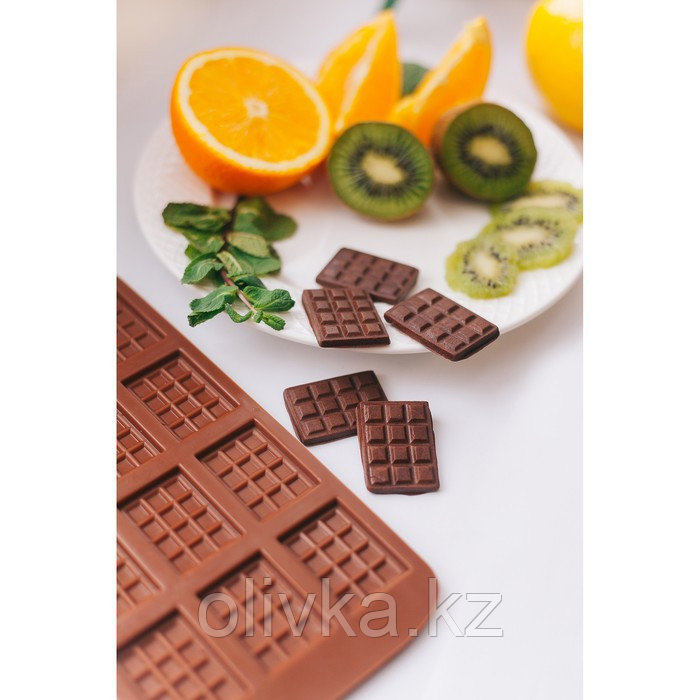 Форма силиконовая для шоколада Доляна «Плитка», 21,5×10,7 см, 12 ячеек (2,7×3,9 см), цвет шоколадный - фото 7 - id-p113242406