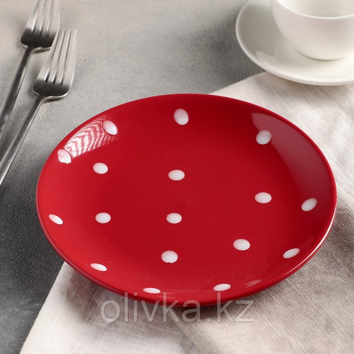 Тарелка керамическая десертная Доляна «Красный горох», d=19 см, цвет красный - фото 2 - id-p113245266