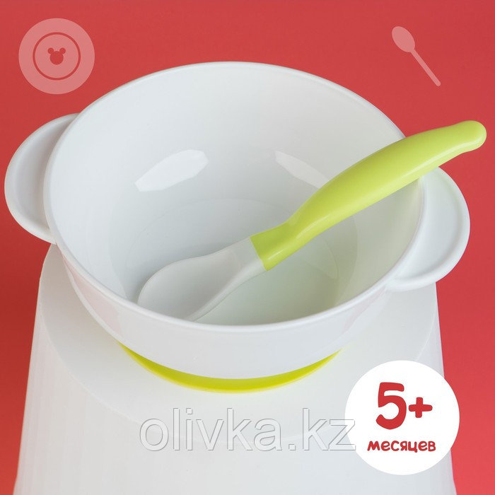 Набор детской посуды «Друзья», 3 предмета: тарелка на присоске, крышка, ложка, цвет зелёный - фото 7 - id-p113251613