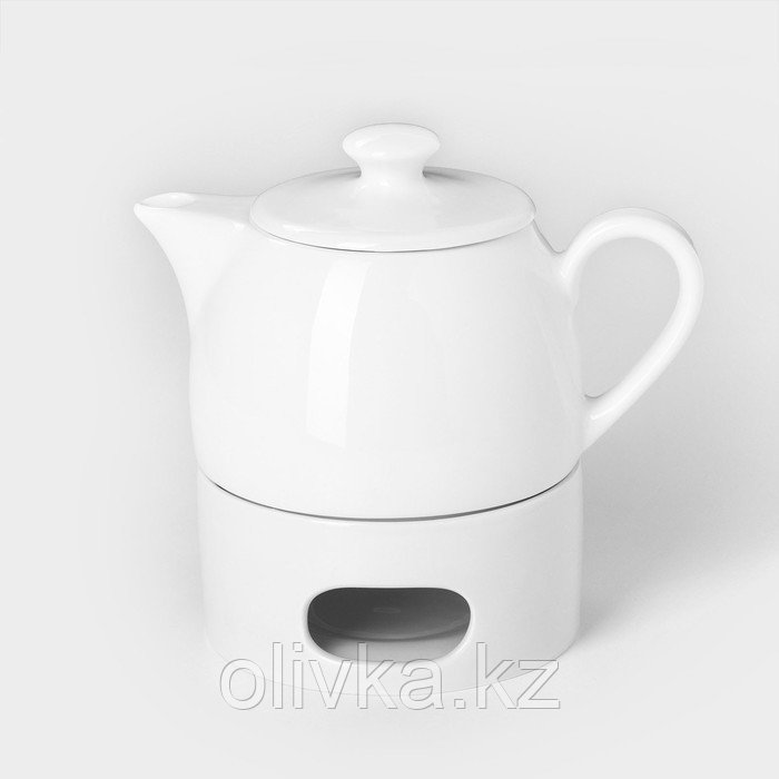 Набор для чая фарфоровый «Практик», 2 предмета: чайник 400 мл с подогревом - фото 1 - id-p113245277