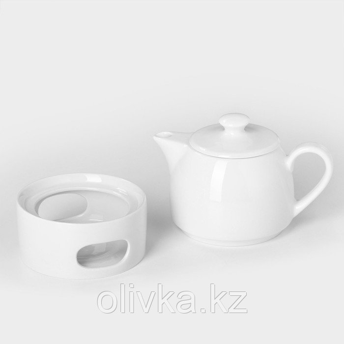 Набор для чая фарфоровый «Практик», 2 предмета: чайник 400 мл с подогревом - фото 2 - id-p113245277