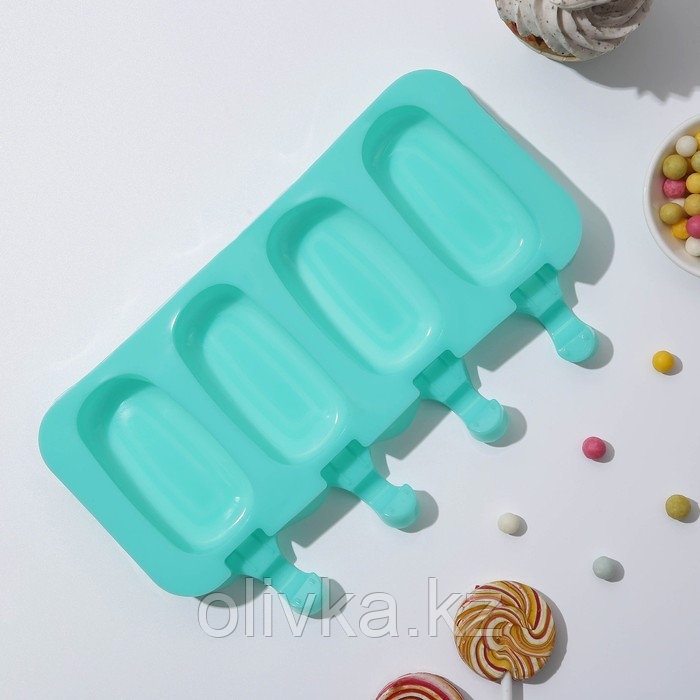 Форма силиконовая для мороженого «Эскимо классика», 25,8×14,6×2,6 см, 4 ячейки, цвет МИКС