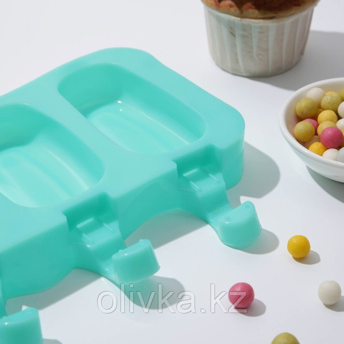 Форма силиконовая для мороженого «Эскимо классика», 25,8×14,6×2,6 см, 4 ячейки, цвет МИКС - фото 2 - id-p113250780