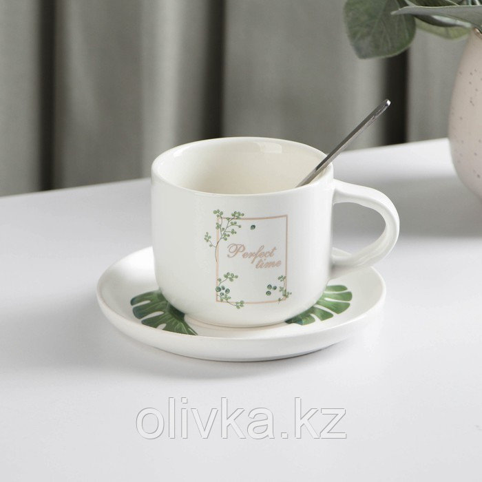 Набор керамический чайный с ложкой «Ботаника», 2 предмета: чашка 200 мл, блюдце, цвет МИКС - фото 1 - id-p113251640