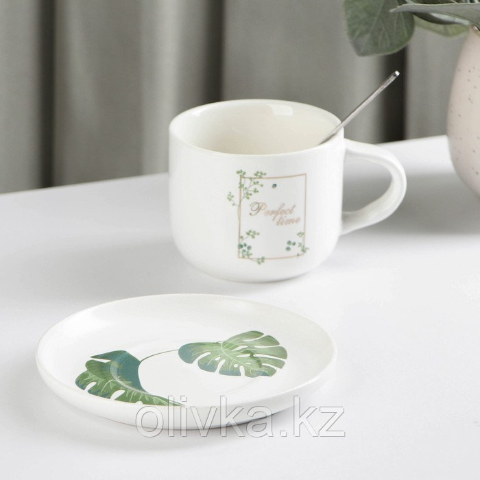 Набор керамический чайный с ложкой «Ботаника», 2 предмета: чашка 200 мл, блюдце, цвет МИКС - фото 2 - id-p113251640