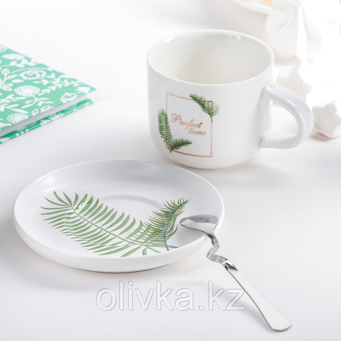 Набор керамический чайный с ложкой «Ботаника», 2 предмета: чашка 200 мл, блюдце, цвет МИКС - фото 5 - id-p113251640