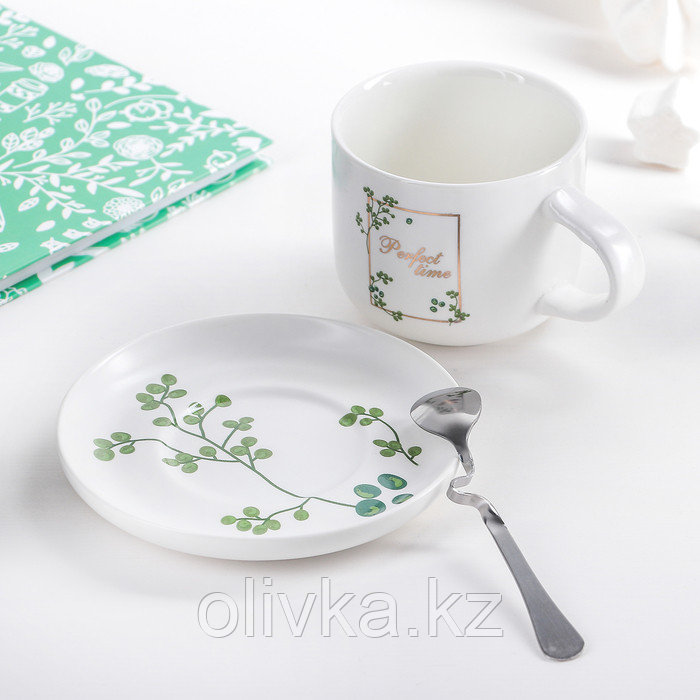 Набор керамический чайный с ложкой «Ботаника», 2 предмета: чашка 200 мл, блюдце, цвет МИКС - фото 9 - id-p113251640