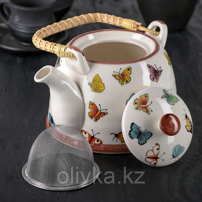 Чайник керамический заварочный с металлическим ситом «Бабочки», 900 мл - фото 2 - id-p113243438