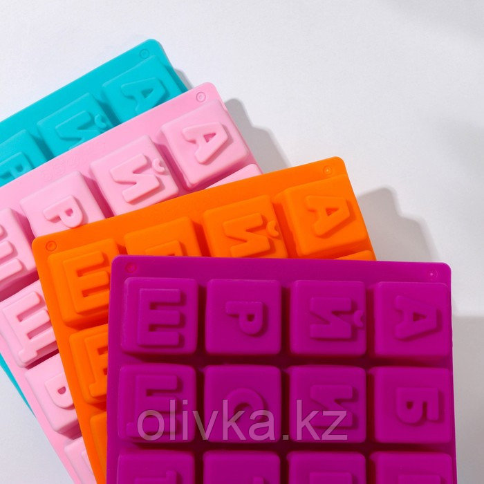 Форма силиконовая для выпечки Доляна «Алфавит», 35×18 см, 32 ячейки (3,7×3,7×3 см), цвет МИКС - фото 6 - id-p113242495