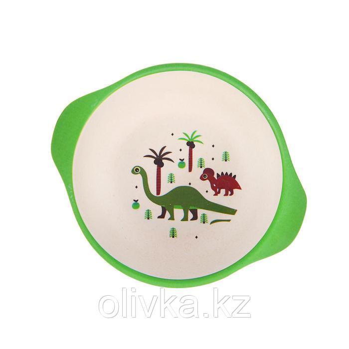 Набор детской посуды из бамбука «Динозаврики», 5 предметов: тарелка, миска, стакан, столовые приборы - фото 6 - id-p113251661