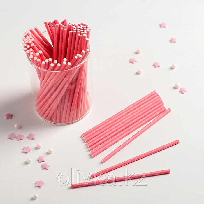 Палочки для кейкпопсов, 10×0,2 см, 100 шт, цвет розовый - фото 1 - id-p113253448