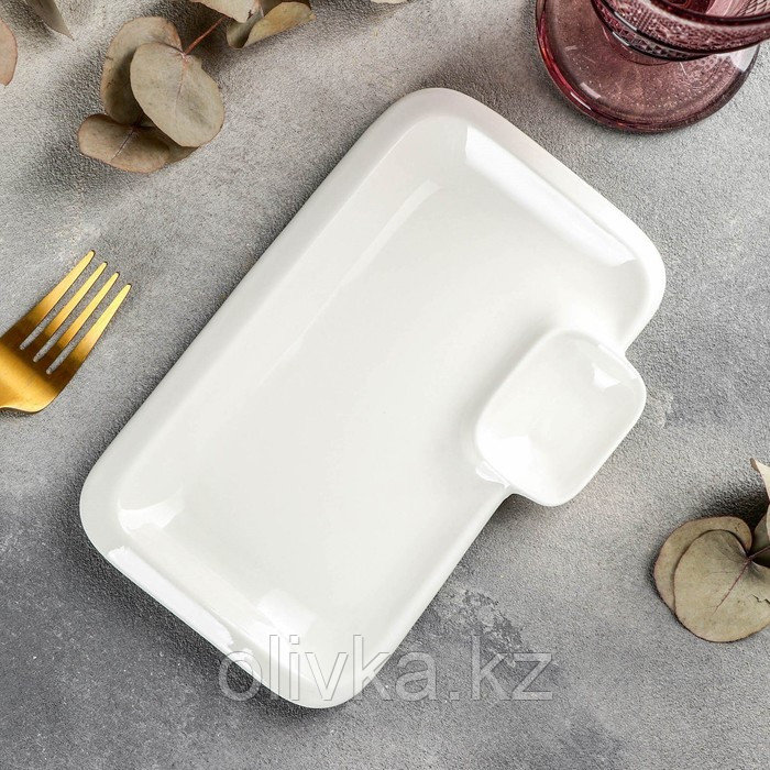 Блюдо фарфоровое прямоугольное с соусником Wilmax Teona, 20×12 см, цвет белый - фото 1 - id-p113244386