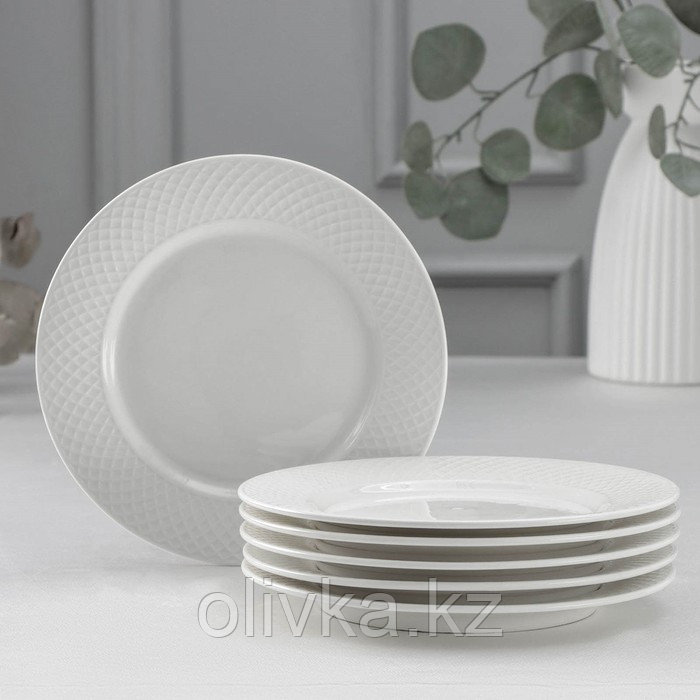 Набор тарелок десертных фарфоровых Wilmax «Юлия Высоцкая», 6 предметов: d=20 см, цвет белый - фото 1 - id-p113244395