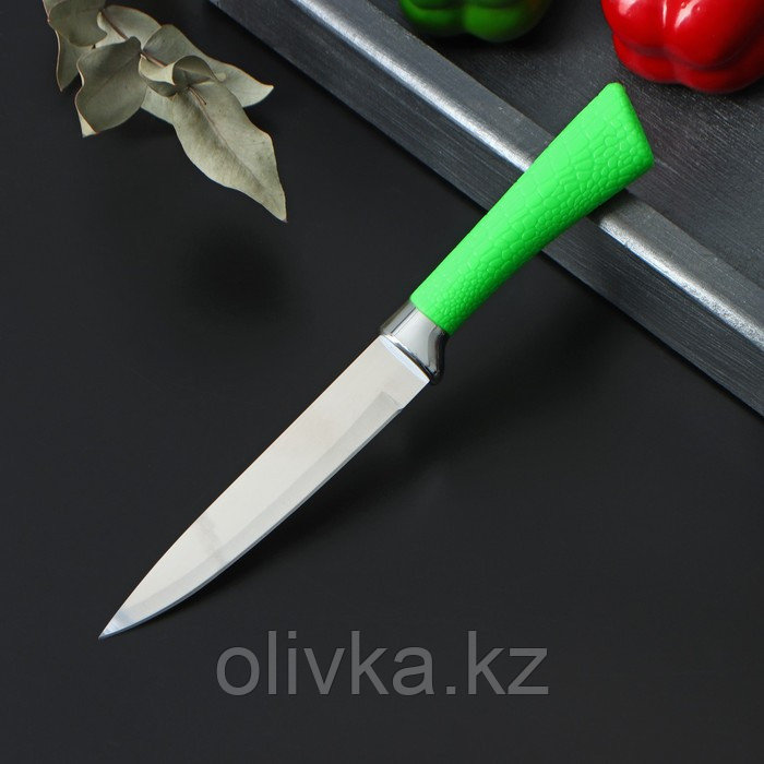 Нож кухонный Доляна «Рич», лезвие 12,5 см, цвет зелёный - фото 1 - id-p113252592