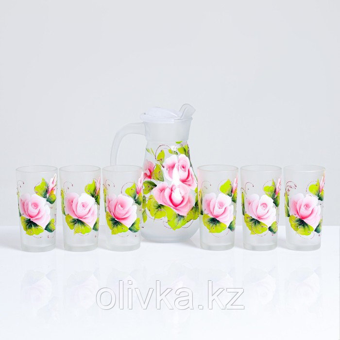 Набор для сока с подносом "Розы" художественная роспись, 6 стаканов 1250/200 мл, микс - фото 9 - id-p113256135