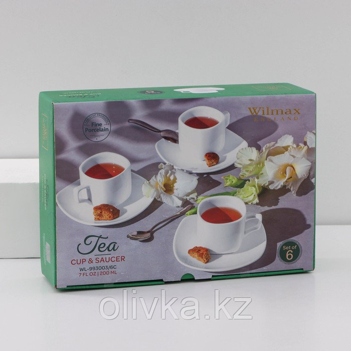 Сервиз фарфоровый чайный Wilmax Ilona, 12 предметов: 6 чашек 200 мл, 6 блюдец, цвет белый - фото 9 - id-p113256141